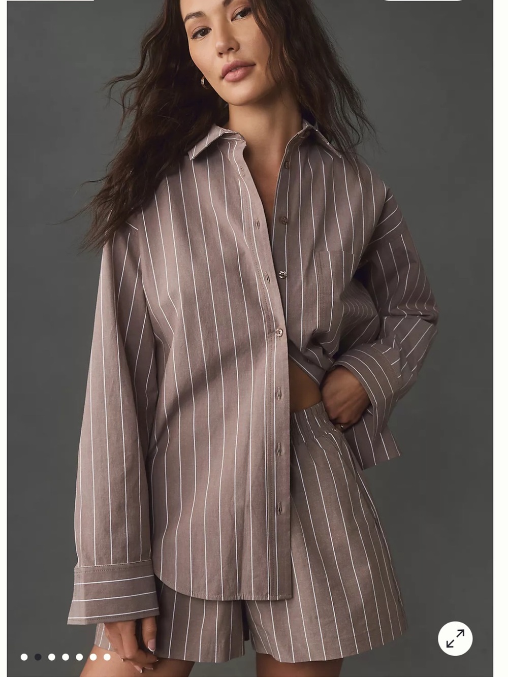 Good American Mauve-Taupe Striped Button-Down Shirt